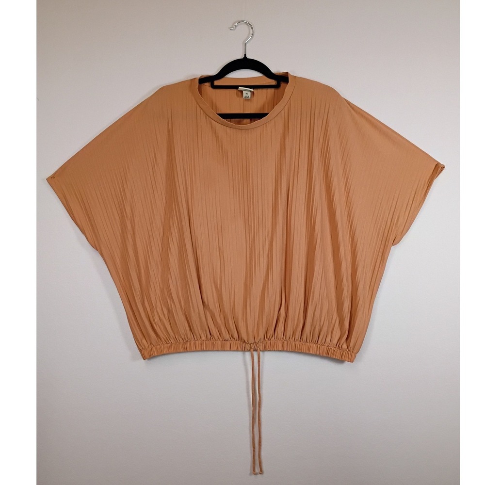 Boho Minimalist A New Day Womens XL Terracotta Pleated Drawstring Dolman Top